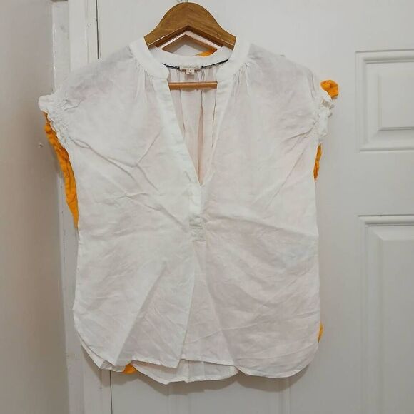 Pilcro womens small 100% linen top yellow white lot of 2 - Picture 2 of 7
